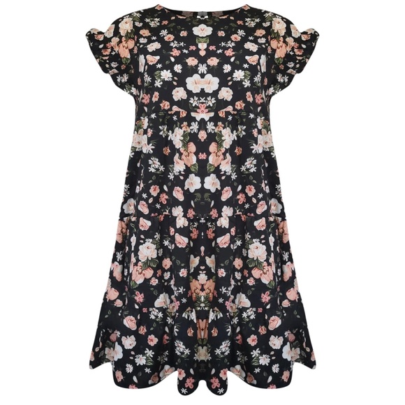 Women's Plus Size Women's Summer O-neck Dress Beach Floral Print Ruffles Casual - Picture 8 of 9